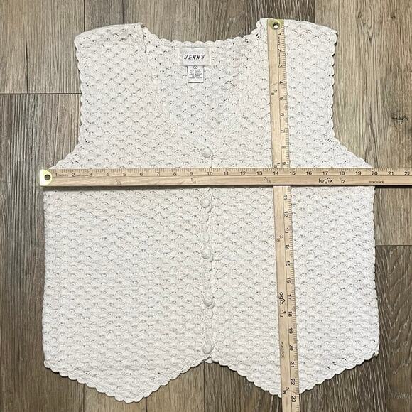 VTG Jenny Crochet Cardigan Sweater Vest Large Button Down Textured Ivory Boho - Picture 6 of 6